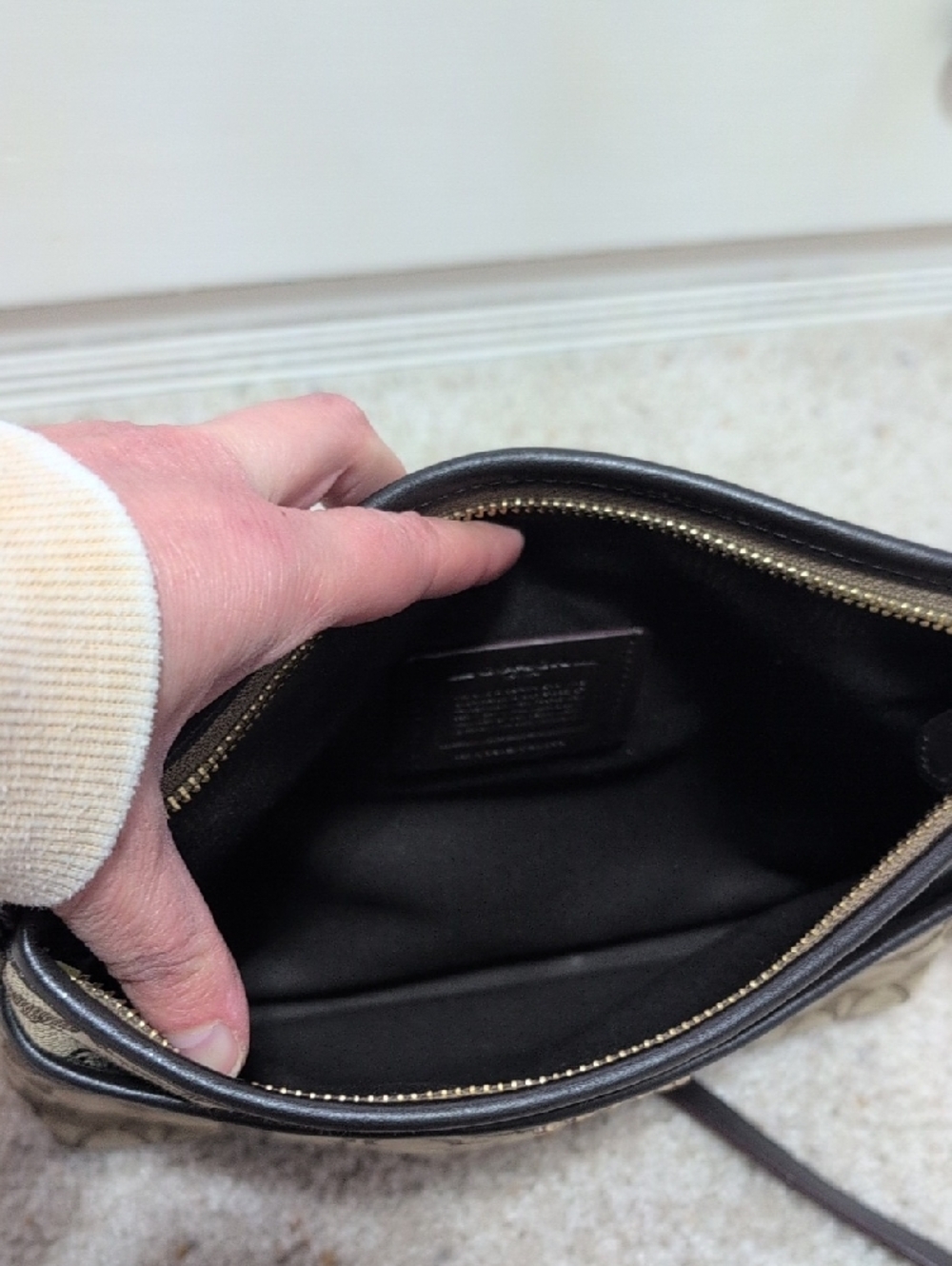 Coach Large Signature CC Outline Shoulder Crossbody File Bag Khaki/Mahogany - Picture 4 of 5
